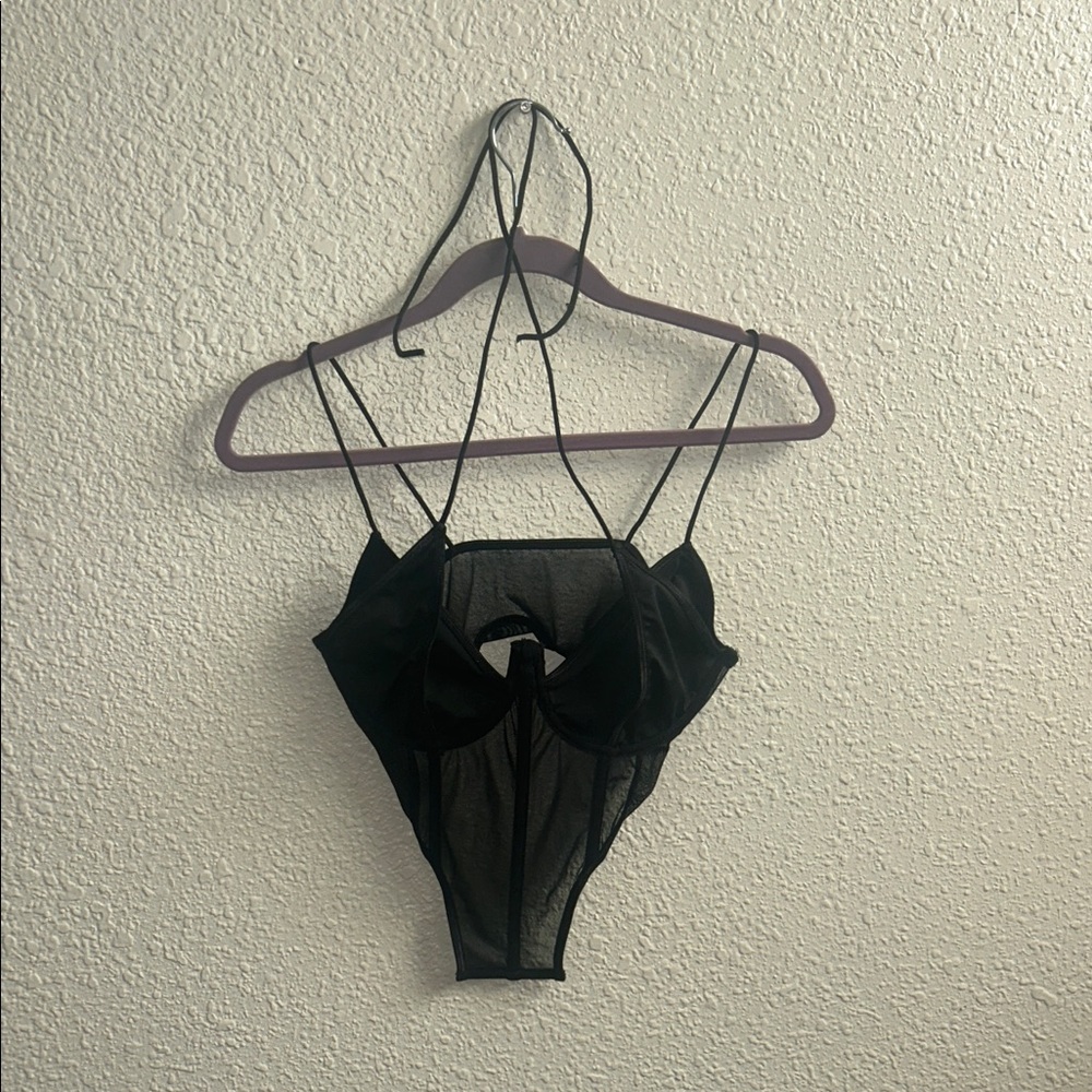 SHEIN Black Mesh Underwire Teddy Bodysuit